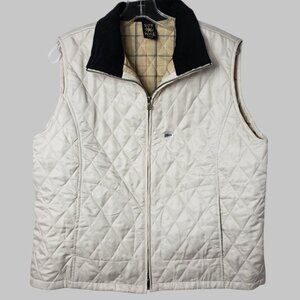 Sun Moda Diamond Quilted Vest With Black Corduroy Collar Cream & Blk Large